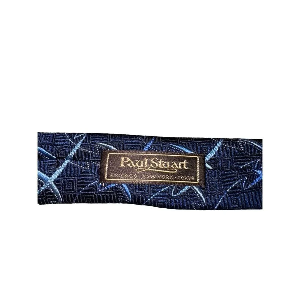 Paul Stuart Navy Slice 100% Silk Handmade in USA Neck Tie
